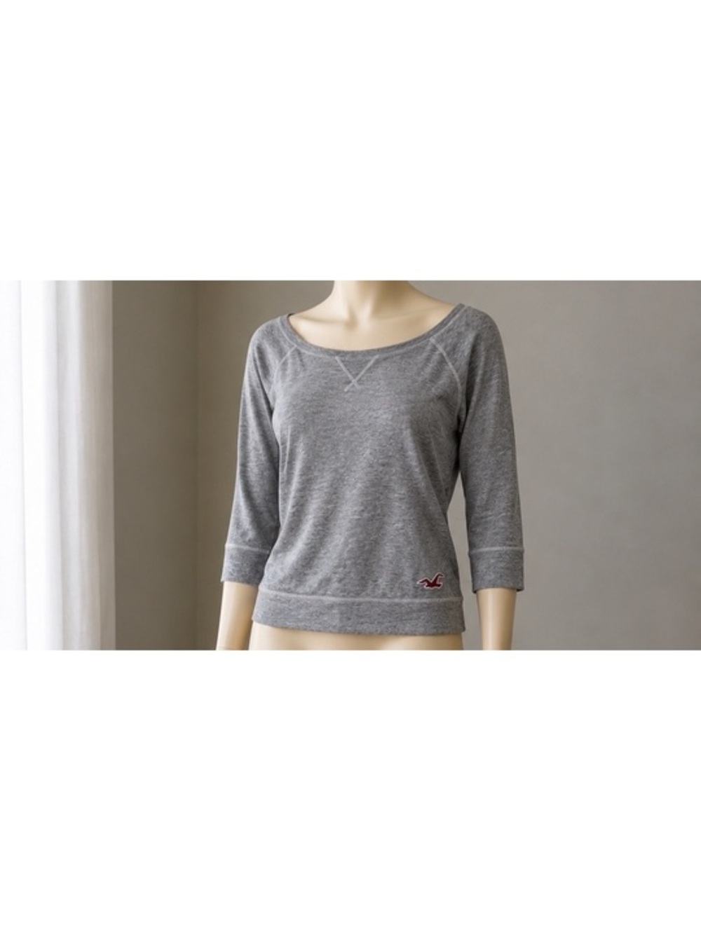 Hollister Women’s M Gray Raglan Sweatshirt Top Seagull Logo Cotton Modal